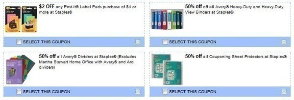 staples office store 4 coupons for avery binders sheet protectors