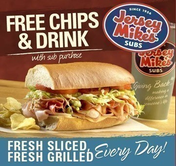 jersey mike's free chips and drink