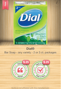 Dollar Tree: Dial 3 pk Bar Soap ONLY $.15 with NEW iBotta Offer!