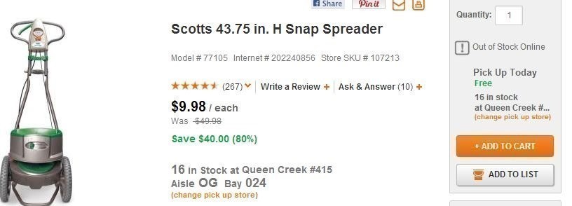 home depot scott rsquo s snap spreader just 9 98 reg 49 98