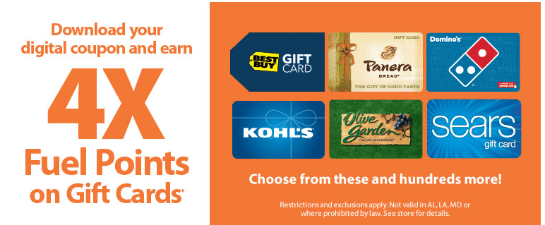 Fry’s 4X Fuel Points on Gift Cards through 10/4