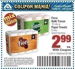 NEW Fiora Bath Tissue or Paper Towel Coupon = Great Price at Albertsons