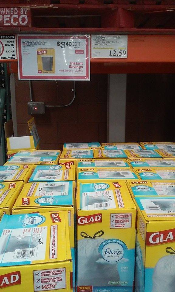 Costco Glad 140 ct Odor Shield Trash Bags with Febreze just 10 per Box
