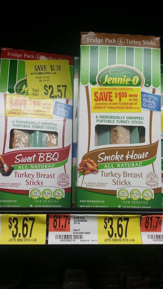 Walmart JennieO Turkey Breast Sticks 1.67 or Less