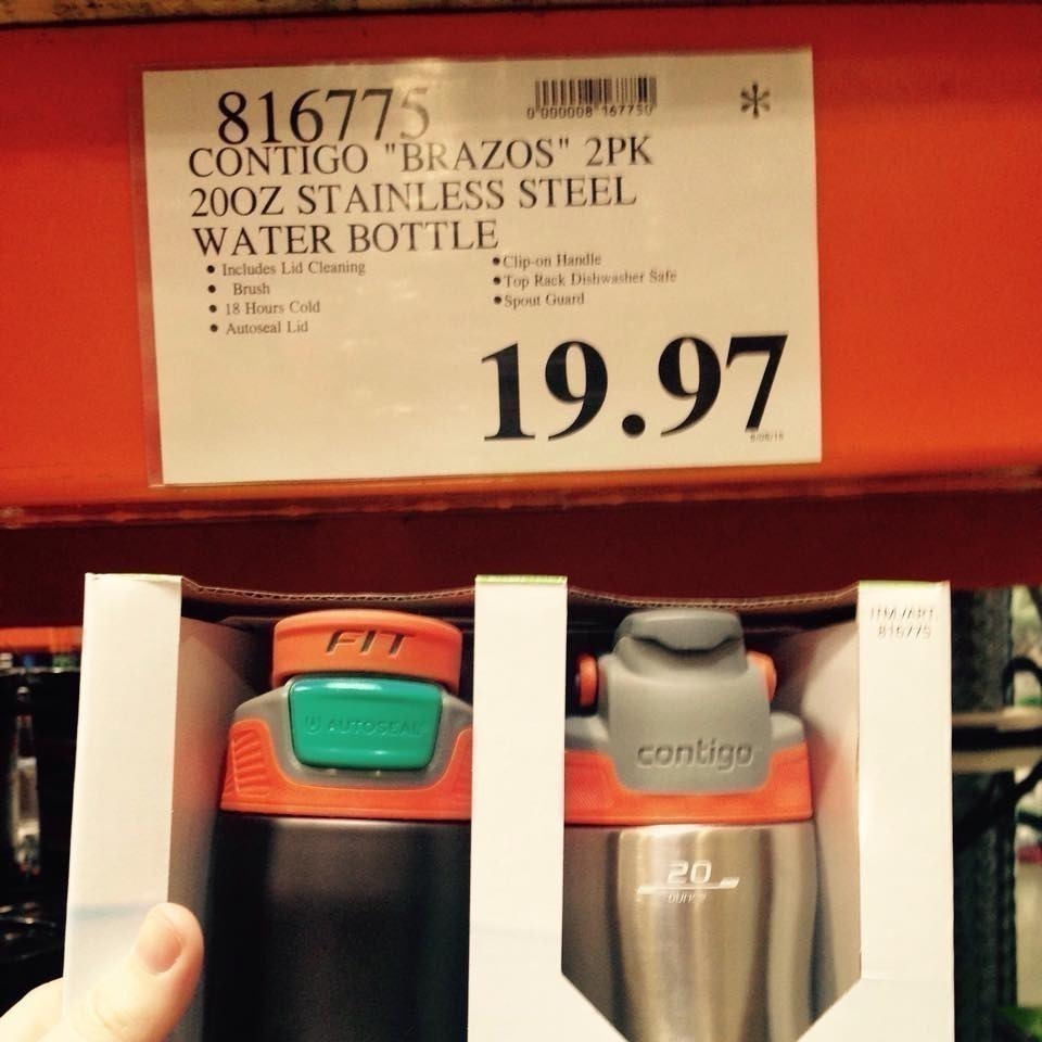 Costco Contigo Brazos 2 pk 20 oz Stainless Steel Water Bottle just 19.97