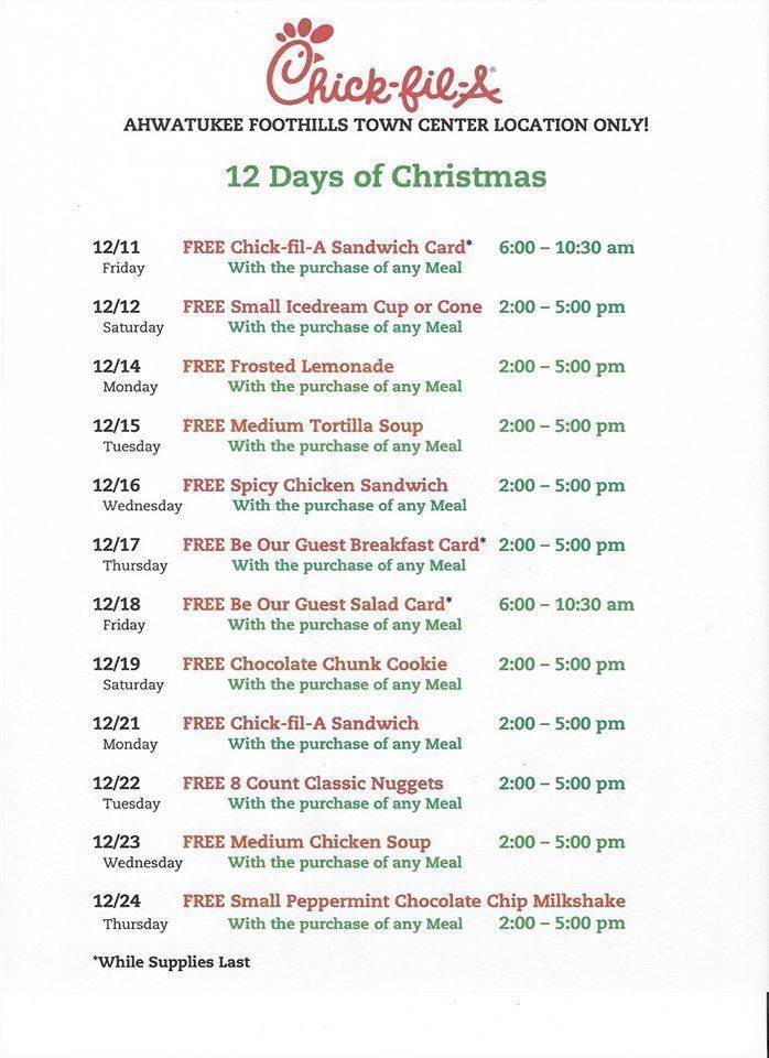 Chick-fil-A 12 Days of Christmas Offers (Check your Individual Locations) – The CentsAble Shoppin