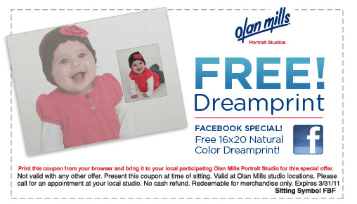 Olan Mills: FREE 16×20 Natural Color Dreamprint! (Facebook offer!)
