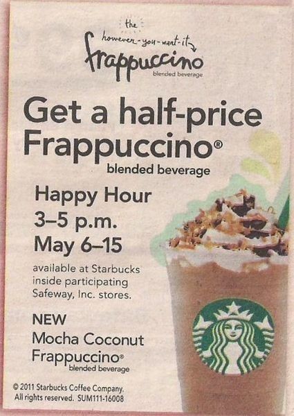 Starbucks: Half Price Frappuccino 05/06 – 05/15 (3-5 p.m.!)