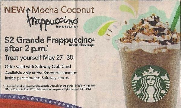 Starbucks: $2 Grande Frappuccino 05/27–05/30 (after 2 p.m.)