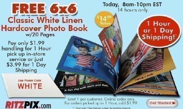 Today Only from RitzPix: FREE 6×6 White Linen Photo Book just $1.99 (w/ Store Pick-up)