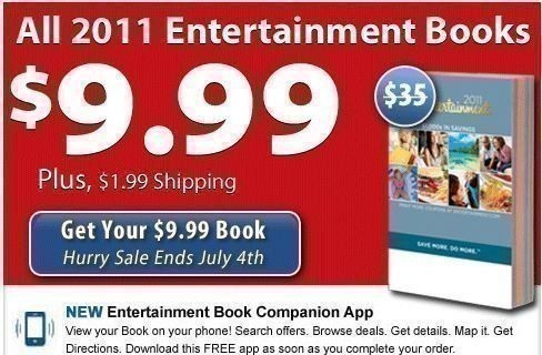 2011 Entertainment Book $9.99 + $1.99 Ship & 35% Cash Back!