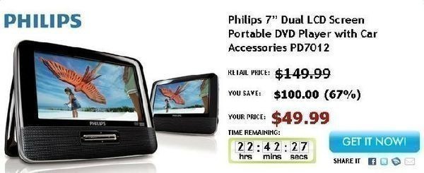 Philips 7” Dual LCD Portable DVD Player with Car Accessories ONLY $49.99 (Reg. $149!)