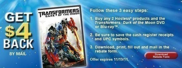 Transformers & Hostess: $4.00 Rebate thru 11/19/2011