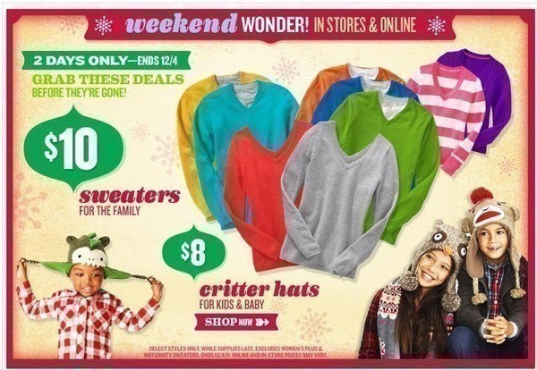 Old Navy Weekend Sale: $10 Sweaters & $8 Critter Hats