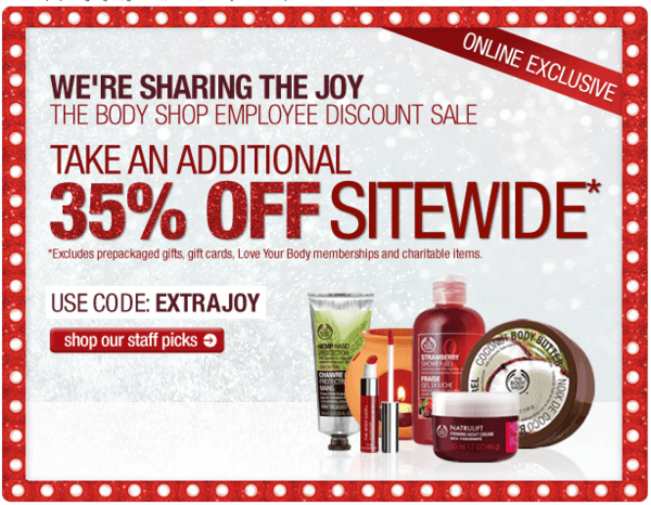 The Body Shop: 35% Off Sitewide + Extra 10% Off + FREE Ship & 10% Back!