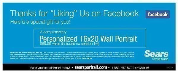 Sears: FREE 16×20 Portrait + More Custom Photo Deals