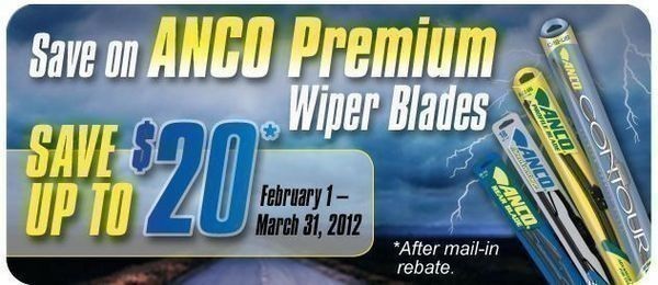 Select Anco Premium Wiper Blades–Rebate of up to $20 (through 03/31) + Amazon Offers