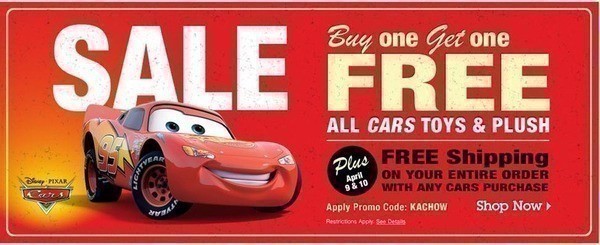 The Disney Store: B1G1 FREE ALL Cars Toys & Plus + FREE Ship (McQueen Goggles $7.99!)