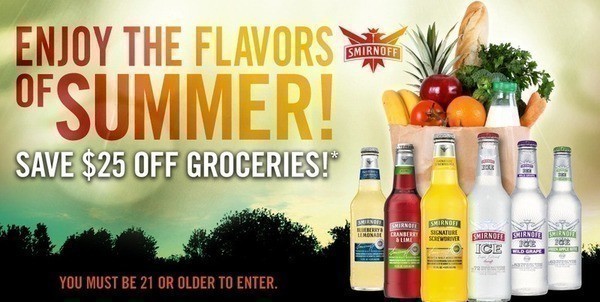 Rebate Offer: $25 off Groceries $25.01 or More with Smirnoff Purchase (thru 9/30)