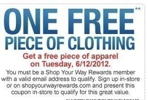 Shop your Way Rewards Members: FREE Piece of Clothing Today 6/12 (Sears Outlet Only)