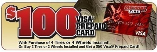 Discount Tire: $50 or $100 Prepaid Gift Card with Tire Purchase (thru 6/30)