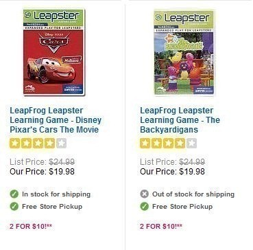 Toys R Us: LeapFrog Leapster Games 2/$10 + FREE Store Pick Up (or ShopRunner Ship)