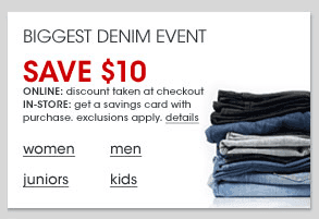 Macy’s Denim Event: $10 off Online or In-Store