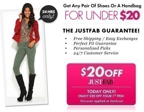 JustFab: $20 off 1st Order (Handbag or Purse for FREE after Rebate Offer)