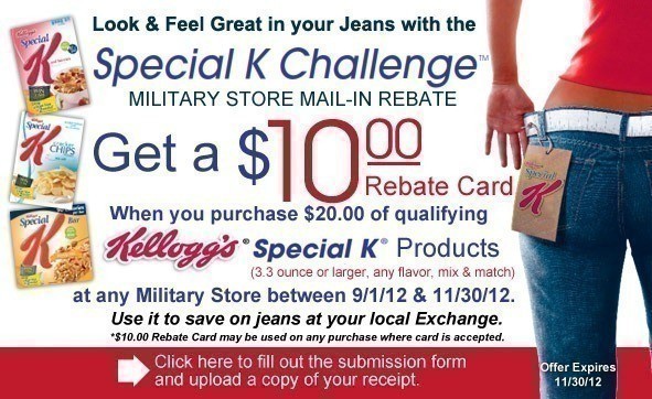 Military Only | Special K Challenge ~ Spend $20 get $10 Rebate Card (thru 11/30)