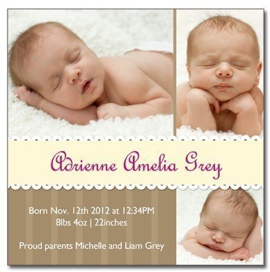 30 Custom Photo Birth Announcements + Envelopes for $3.99 Shipped