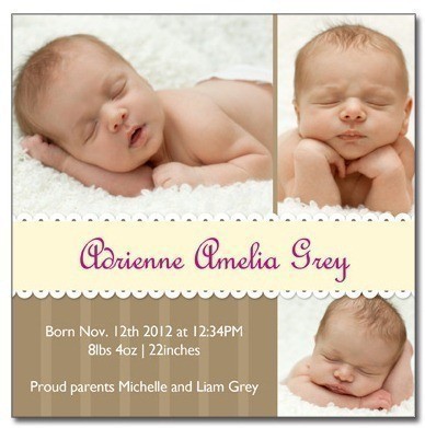 30 Custom Photo Birth Announcements + Envelopes for $3.99 Shipped