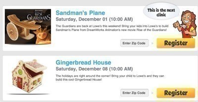 Upcoming Lowe’s Build and Grow Clinics :: Sandman’s Plane and Gingerbread House (12/1 + 12/8)