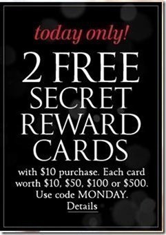 Victorias Secret: 2 FREE Rewards Cards with ANY Purchase $10 or more (Today Only)