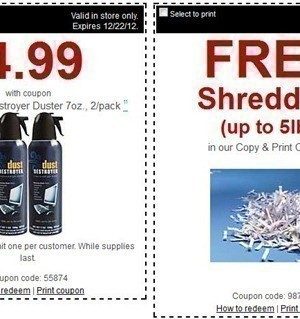 NEW Staples Coupons: FREE Shredding + 2pk Dust Destroyer $4.99 (thru 12/22)