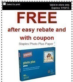 NEW Staples Coupons: FREE Photo Plus Paper, FREE Copy Paper after Easy Rebate