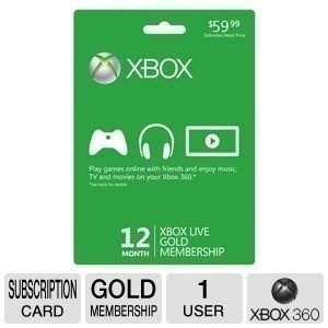 Xbox Live 12 month Gold Subscription $39.99