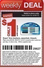 Staples: Expo Fine Markers just $1/pk (or Possibly FREE)