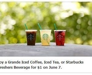 Starbucks: Grande Iced Coffee, Iced Tea or Refreshers Beverage $1 (June 7th)