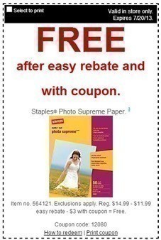 Staples: FREE Photo Supreme Paper (7/14 to 7/20)