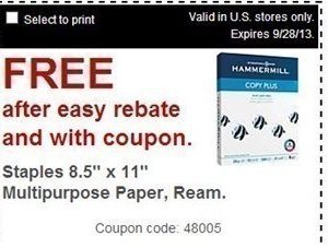 Staples: FREE 8.5×11 Multipurpose Paper Ream (Ends Saturday)