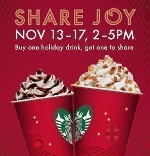 Starbucks: Buy 1, Get 1 FREE Holiday Drinks (Last Day)