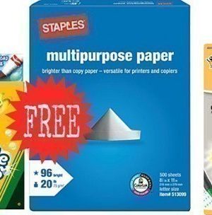 Staples: FREE Multipurpose Paper, Crayola Washable and BIC Grip