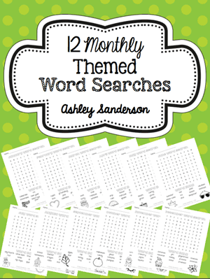 Educational Freebie: 12 Monthly Themed Word Searches (+ Up to 10 FREE Educational Apps)