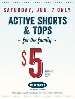 Old Navy: Active Shorts & Tops for the Family just $5