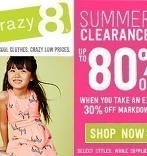 Crazy 8: Up to 80% off Summer Clearance {Prices as low as $1.39!}