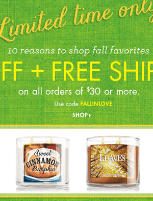 Bath & Body Works: $10 off + FREE Shipping on Orders of $30 or More {13 Items just $32 Shipped!}