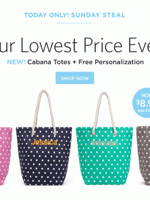 The Knot Shop:  Personalized Cabana Totes just $8.95 {Reg. $18}