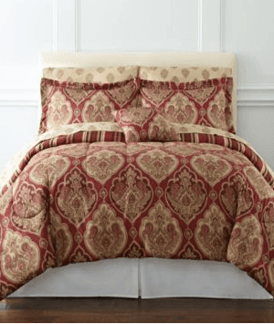 JCPenney:  7 pc Stafford Red Damask Print Queen Bedding Set $38 + FREE Ship to Store {Reg. $140}