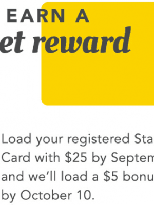 Starbucks Rewards Members: Load your Registered Starbucks Card with $25 & Score a FREE $5 Bonus (thru 9/23)