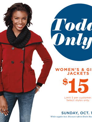 Old Navy: Women’s & Girls Jackets just $15 {Today Only}
